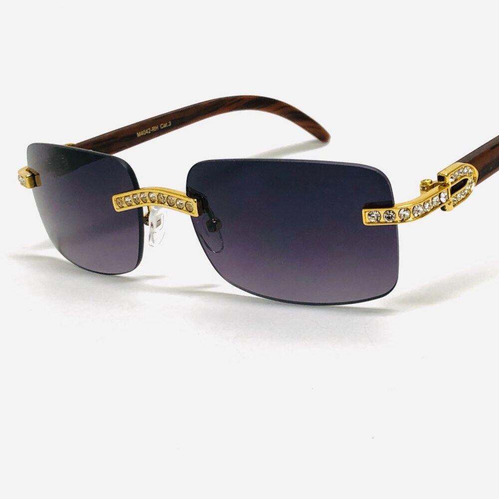 Men Sunglasses Square Black Lens Fashion‎ Diamond Bling Hip Hop Style Lentes New